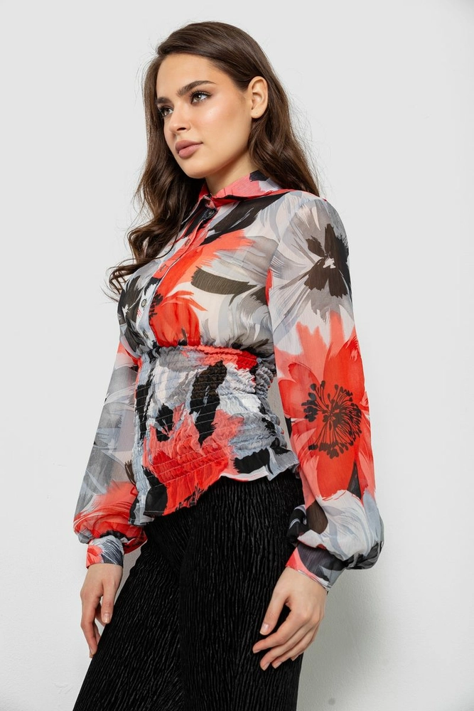Купить Блуза женская с принтом шифоновая, цвет красный, 230R1502-4 - Фото №3