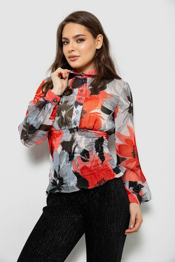Купить Блуза женская с принтом шифоновая, цвет красный, 230R1502-4 - Фото №1
