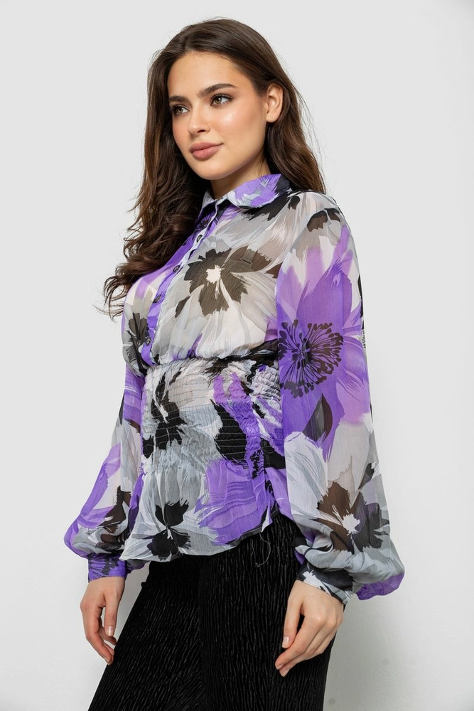 Купити Блуза жіноча з принтом шифонова, колір бузковий, 230R1502-4 - Фото №3