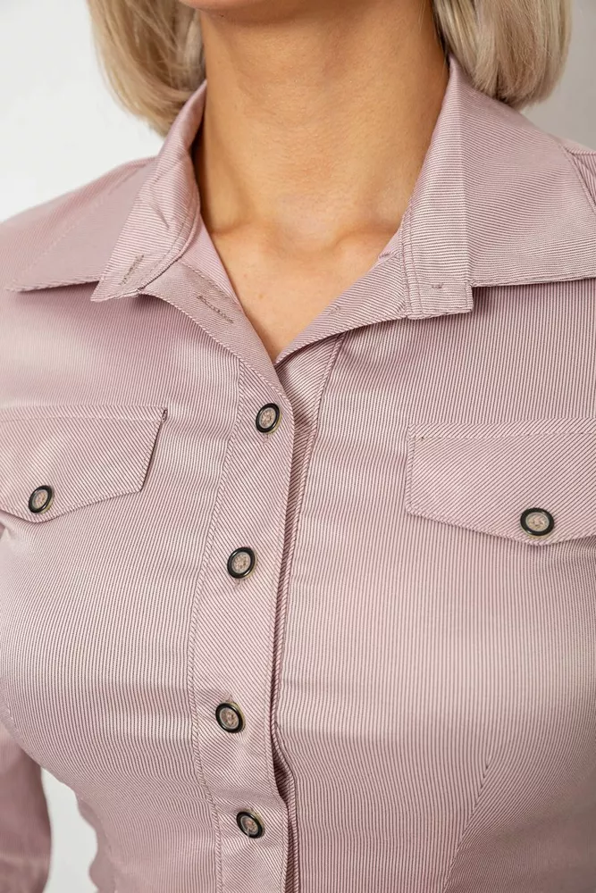 Купити Сорочка класична в смужку, колір темно-пудровий, 230R643 - Фото №5