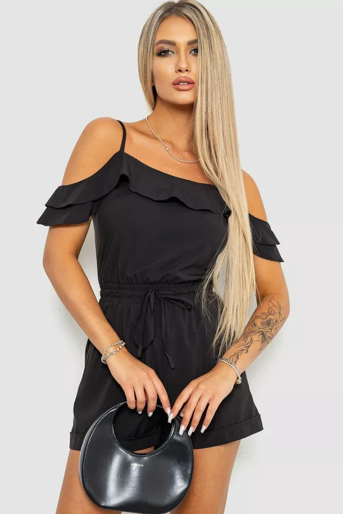 Купити Жіночий однотонний комбінезон, колір чорний, 230R157 - Фото №1
