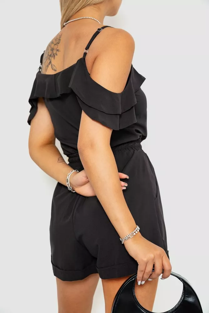 Купити Жіночий однотонний комбінезон, колір чорний, 230R157 - Фото №4