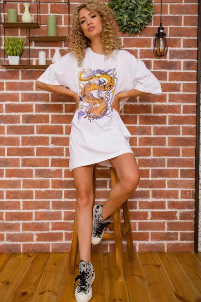 Вільна жіноча футболка з принтом, колір Білий, 117R1023