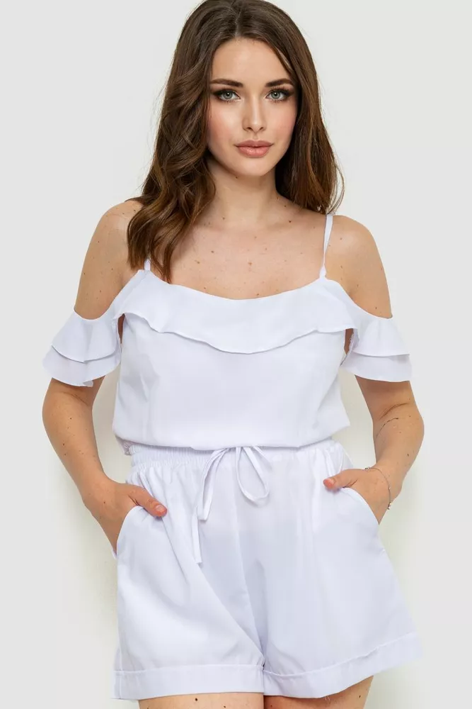 Купити Жіночий однотонний комбінезон, колір білий, 230R157 - Фото №1