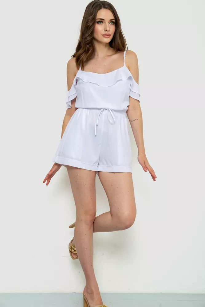 Купити Жіночий однотонний комбінезон, колір білий, 230R157 - Фото №2