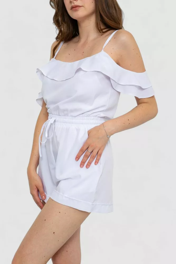 Купити Жіночий однотонний комбінезон, колір білий, 230R157 - Фото №3