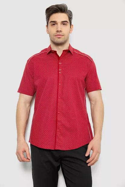 Мужская рубашка с принтом, цвет бордовый, 186R7405