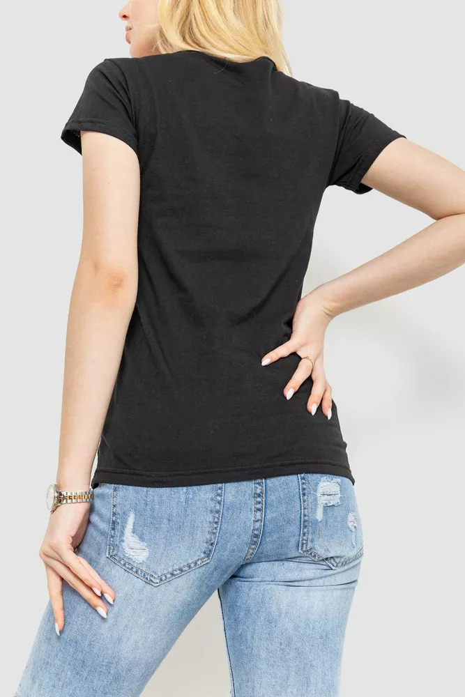Купити Футболка жіноча з принтом, колір чорний, 221R3006-1 оптом - Фото №4