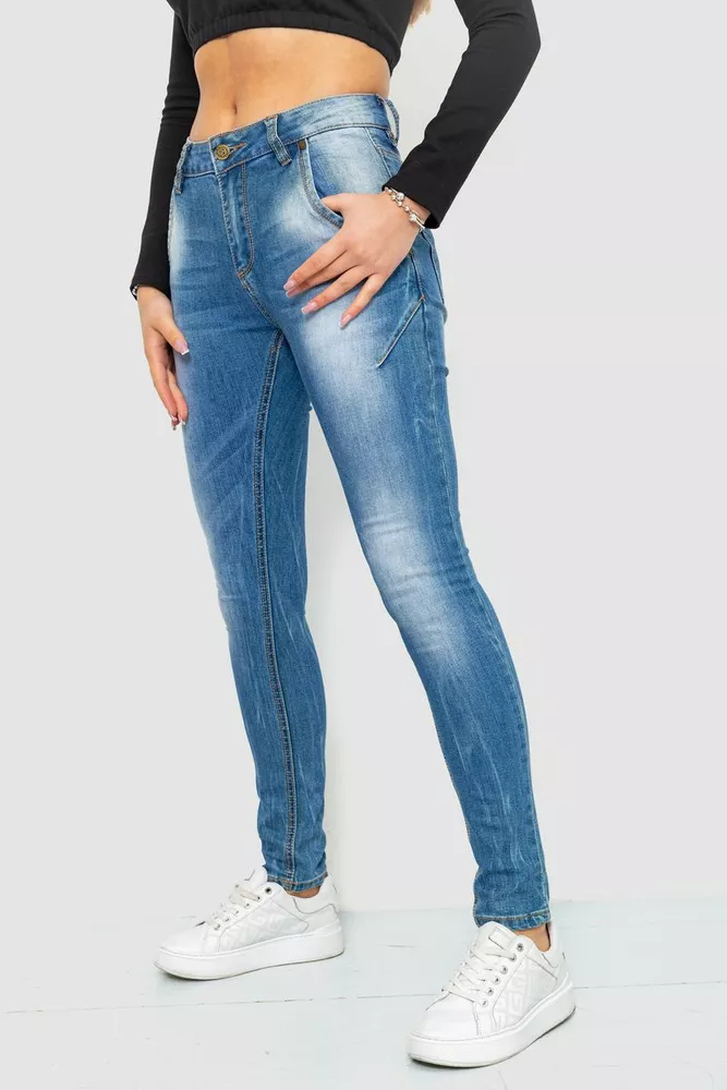 Купить Джинсы женские с потертостями, цвет синий, 244RS07 - Фото №3