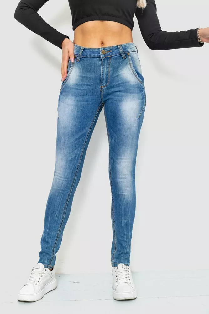 Купить Джинсы женские с потертостями, цвет синий, 244RS07 - Фото №1