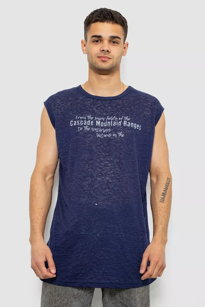 Купити Майка чоловіча з принтом, колір синій, 244R351-5 - Фото №1