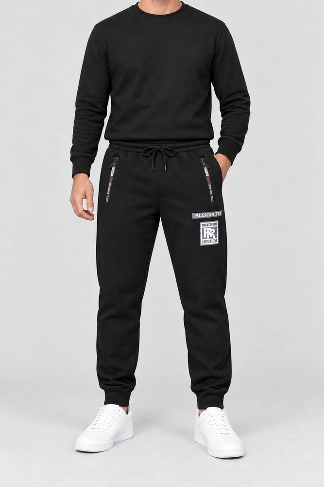 Купить Спортивные штаны мужские на флисе, цвет черный, 129R6130-5 - Фото №2