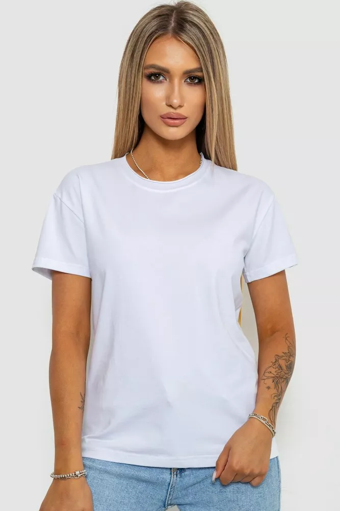 Купити Футболка жіноча однотонна, колір білий, 102R5248 оптом - Фото №1
