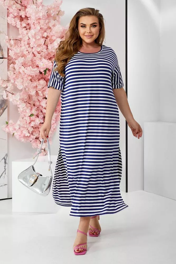 Купить Платье повседневнее в полоску, цвет сине-белый, 257R130-5 - Фото №3