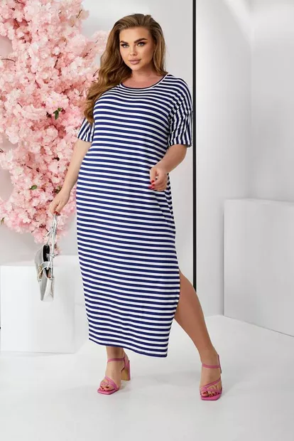 Платье повседневнее в полоску, цвет сине-белый, 257R130-5