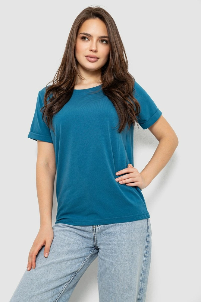 Купить Футболка женская однотонная, цвет джинс, 244R2119-1 - Фото №1