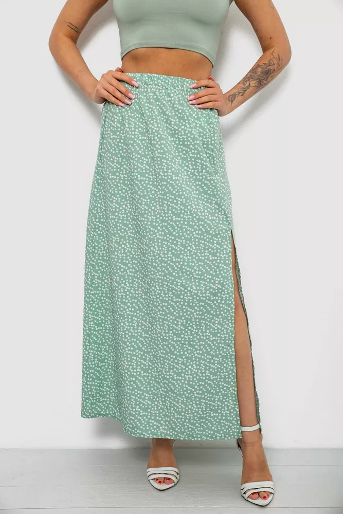 Купить Юбка софт однотонная в горошек, цвет оливковый, 257R11-1 - Фото №2