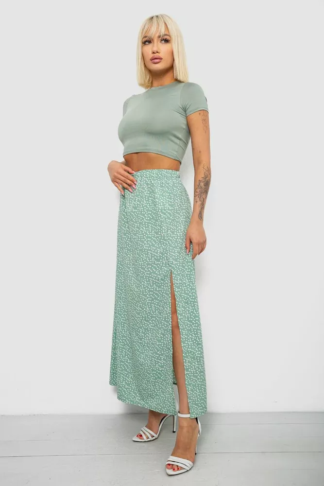 Купить Юбка софт однотонная в горошек, цвет оливковый, 257R11-1 - Фото №3