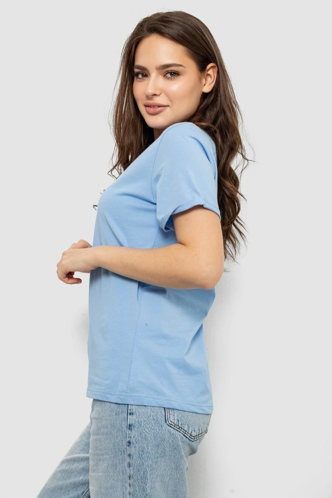 Купить Футболка женская однотонная, цвет голубой, 244R2119-1 - Фото №3