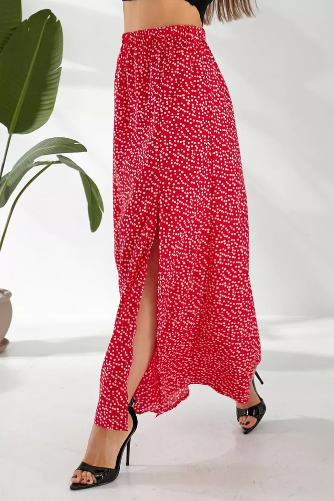 Купить Юбка софт однотонная в горошек, цвет красный, 257R11-1 - Фото №5