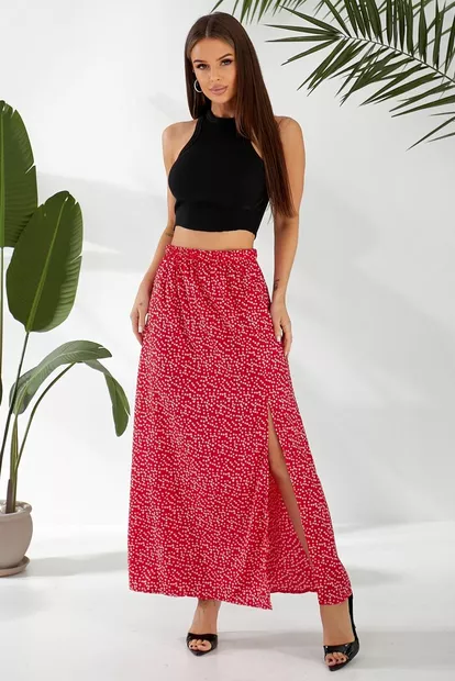 Спідниця софт однотонна в горошок, колір червоний, 257R11-1
