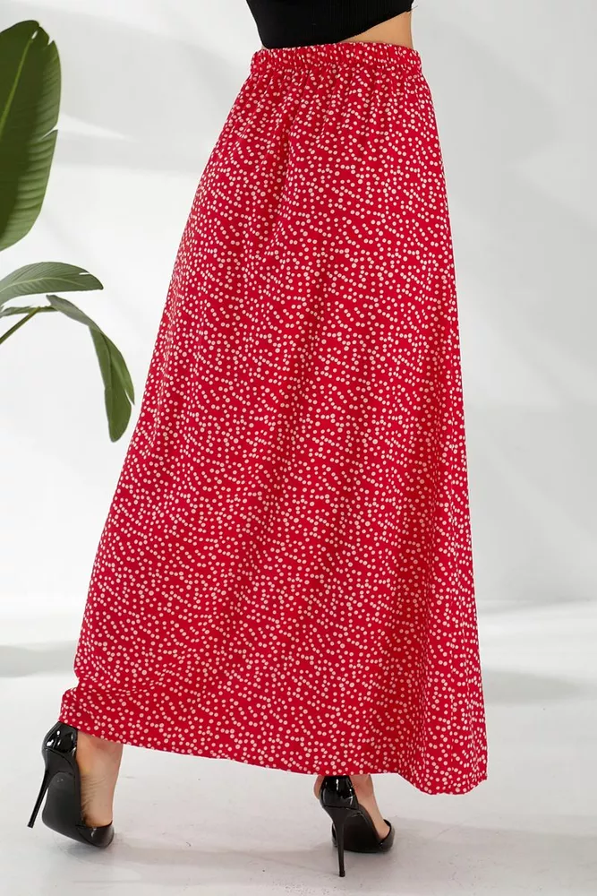 Купить Юбка софт однотонная в горошек, цвет красный, 257R11-1 - Фото №6