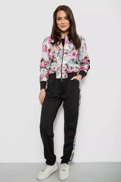 Костюм жіночий з принтом, колір чорно-рожевий, 230R1125