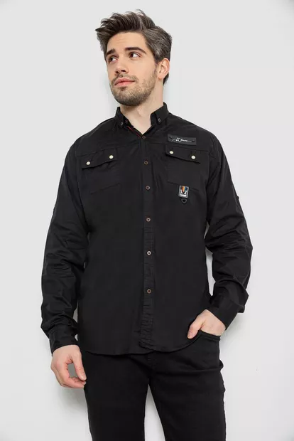 Рубашка мужская, цвет черный, 186R01-1