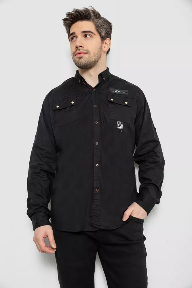 Купити Сорочка чоловіча, колір чорний, 186R01-1 - Фото №1