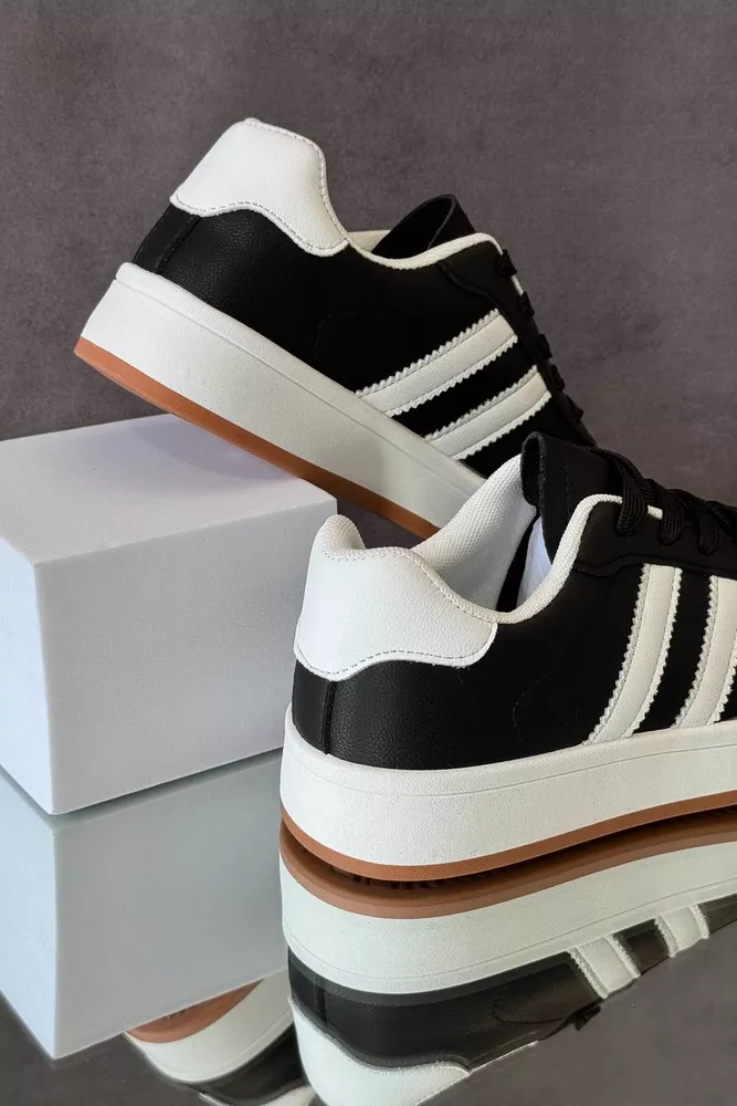 Купити Кросівки жіночі екошкіра, колір чорно-білий, 248RJH700-5 оптом - Фото №4