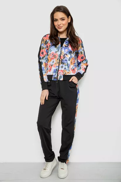 Костюм жіночий з принтом, колір чорно-кораловий, 230R1125