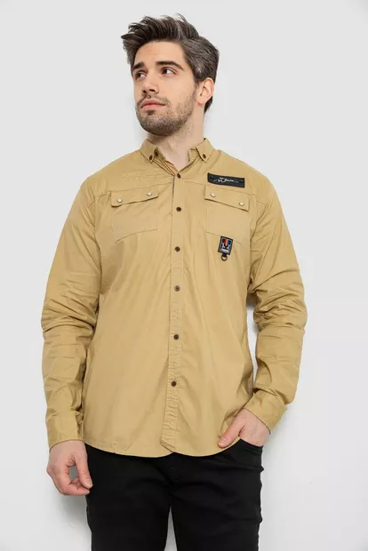 Сорочка чоловіча, колір бежевий, 186R01-1