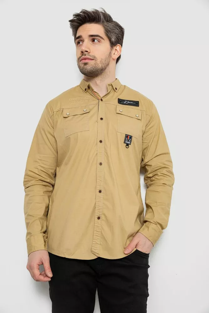 Купити Сорочка чоловіча, колір бежевий, 186R01-1 - Фото №1