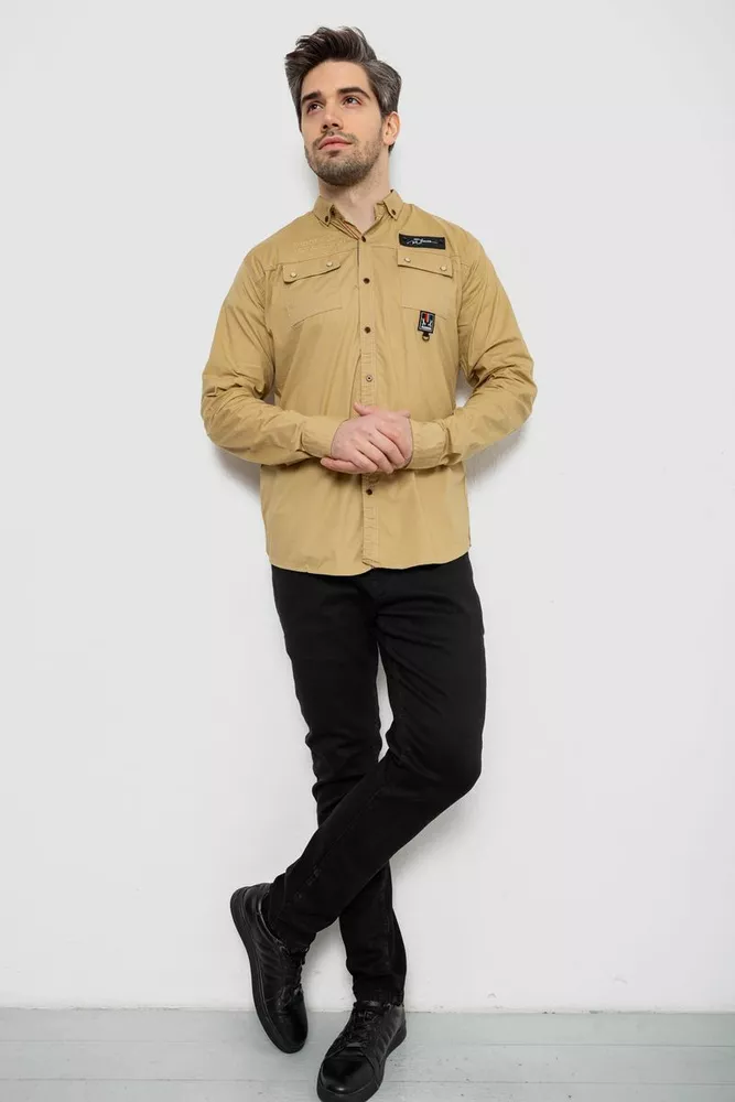 Купити Сорочка чоловіча, колір бежевий, 186R01-1 - Фото №2