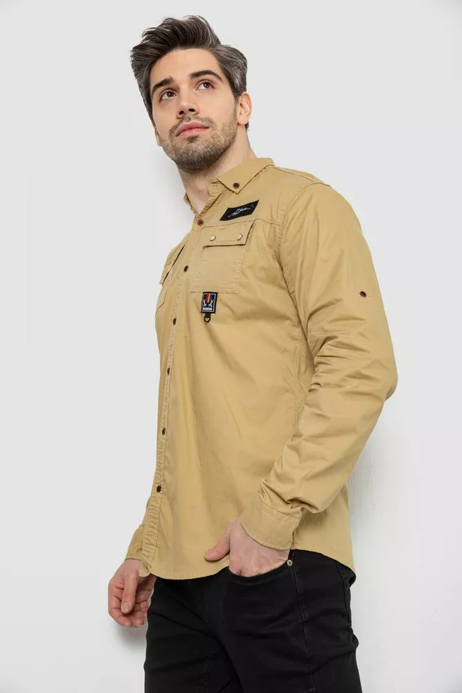 Купити Сорочка чоловіча, колір бежевий, 186R01-1 - Фото №3
