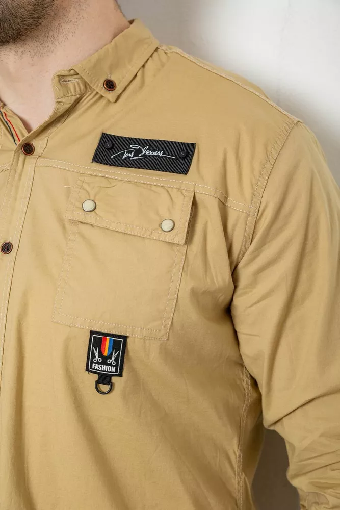 Купити Сорочка чоловіча, колір бежевий, 186R01-1 - Фото №5