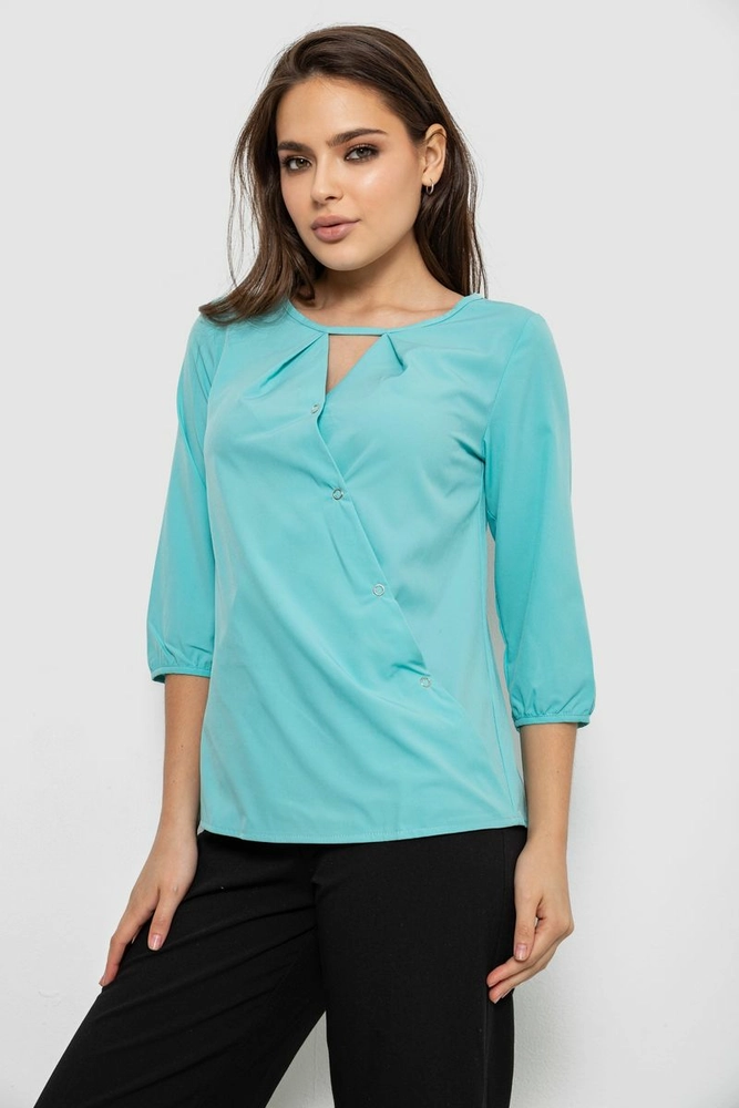 Купити Блуза однотонна, колір бірюзовий, 230R90 оптом - Фото №3