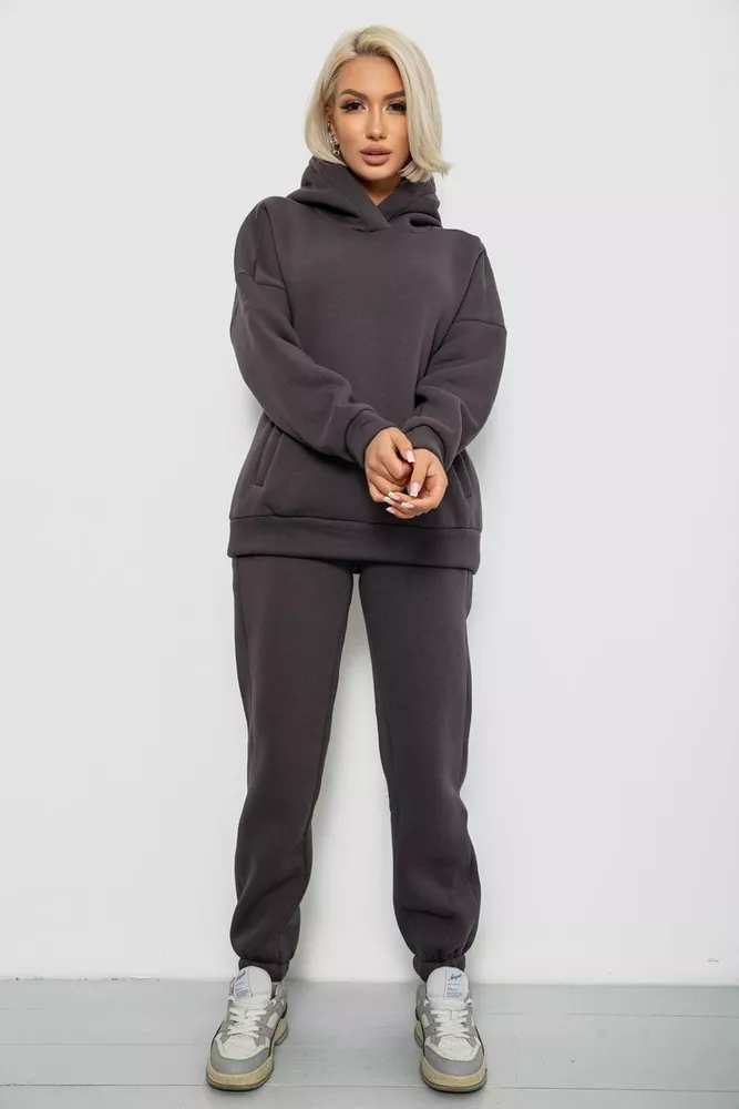 Купить Спортивный костюм женский на флисе, цвет темно-серый, 247R2040 - Фото №1