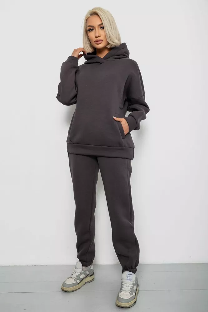 Купить Спортивный костюм женский на флисе, цвет темно-серый, 247R2040 - Фото №3