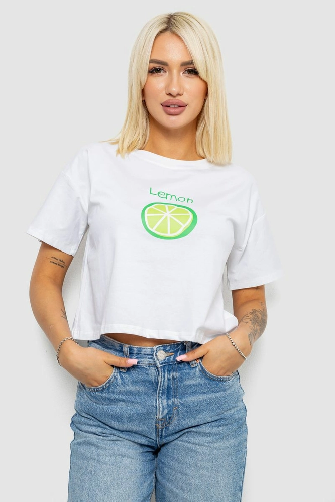 Купить Футболка женская с принтом, цвет белый, 221R9904 - Фото №1