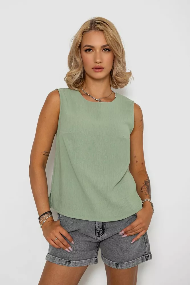 Купить Майка женская жатка однотонная, цвет оливковый, 102R605 - Фото №1