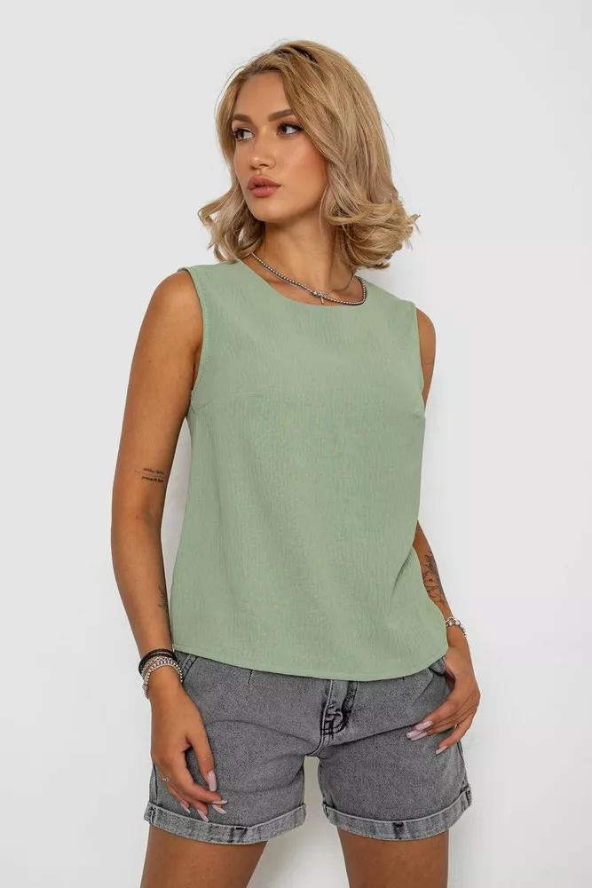 Купить Майка женская жатка однотонная, цвет оливковый, 102R605 - Фото №3