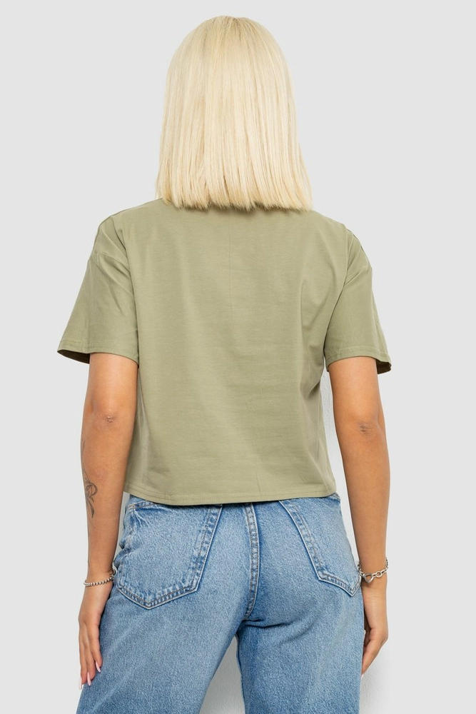 Купити Футболка жіноча з принтом, колір оливковий, 221R9904 - Фото №4