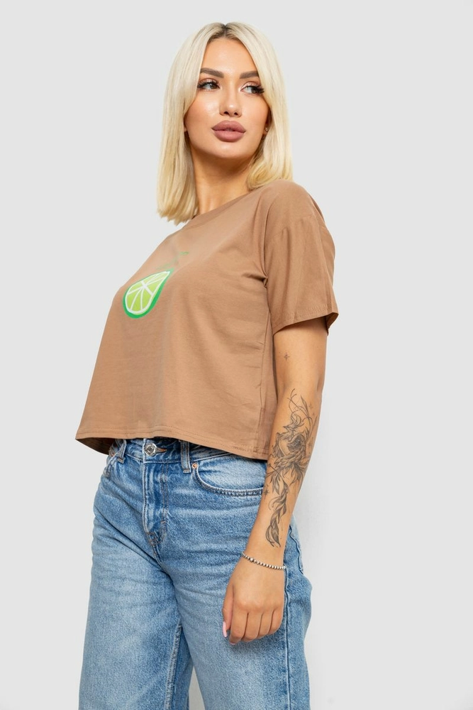 Купить Футболка женская с принтом, цвет бежевый, 221R9904 - Фото №3
