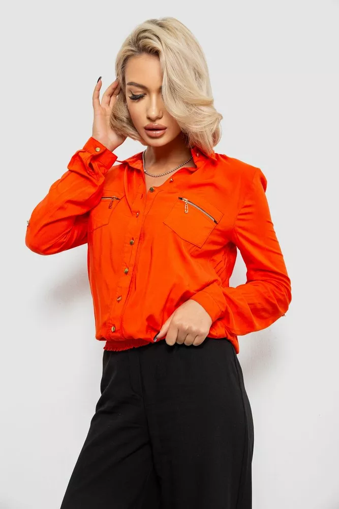 Купить Рубашка женская однотонная  -уценка, цвет оранжевый, 230R304-1-U-6 - Фото №3