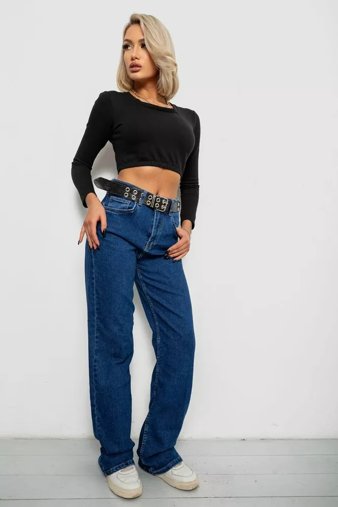 Купити Джинси жіночі однотонні, колір синій, 244R001134 - Фото №2