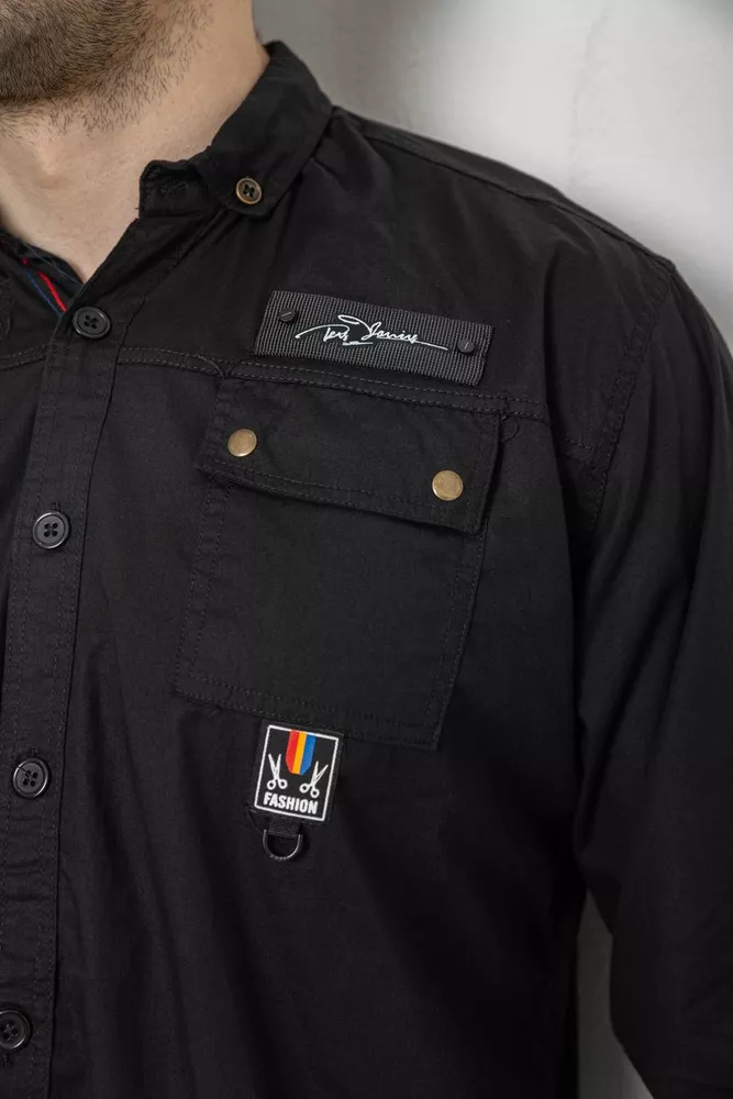 Купить Рубашка мужская однотонная с принтом, цвет черный, 186R01 - Фото №5