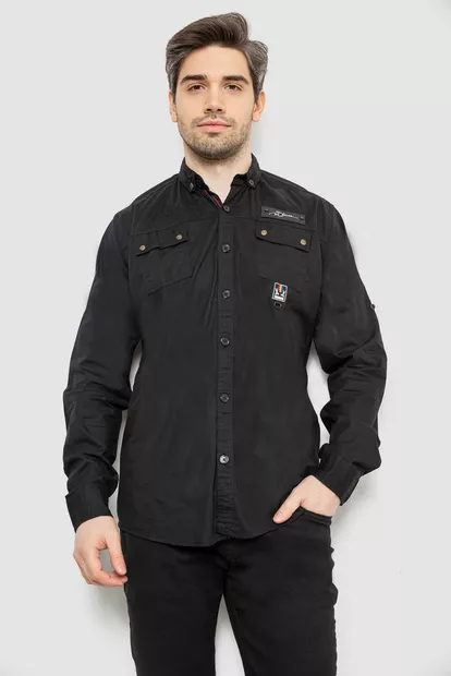 Рубашка мужская однотонная с принтом, цвет черный, 186R01