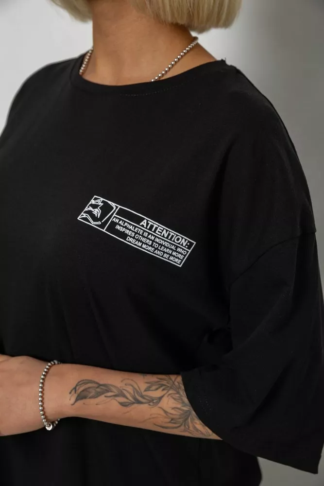 Купить Футболка женская с принтом, цвет черный, 244R2017 оптом - Фото №5