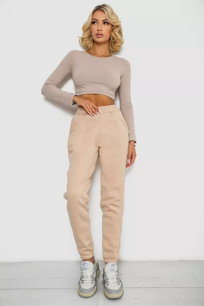 Купить Спортивные штаны женские на флисе  -уценка, цвет светло-бежевый, 238R57013-U-2 - Фото №2